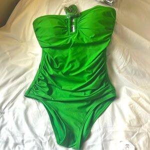 DKNY shirred bandeau one piece swimsuit